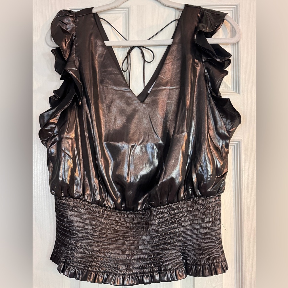 Nine West Sleeveless Ruffle Smocked Hem Top - Picture 4 of 11